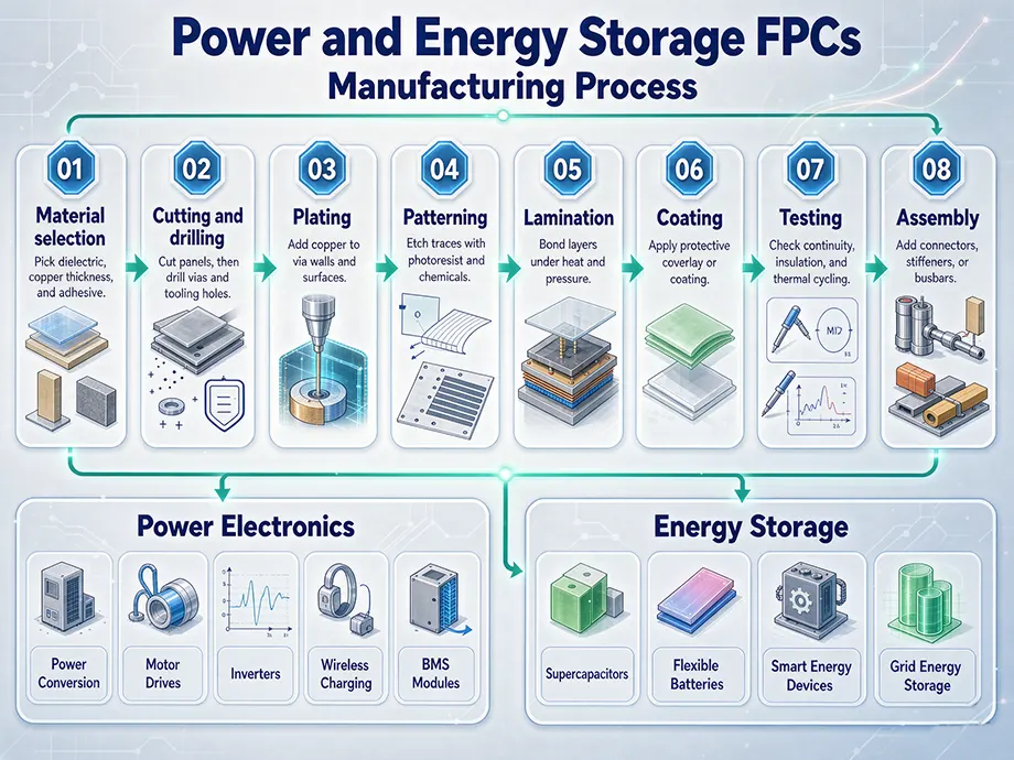 Manufacturing Process Step by Step — Power and Energy Storage FPCs: Manufacturing Process, Materials, Trends, and Future Innovations